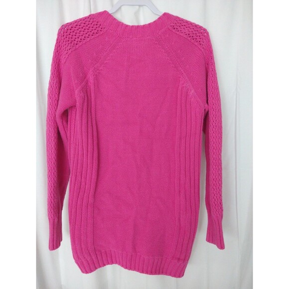 VTG Moda Intl Sweater size Med PINK Med Cable Fisherman Cardigan chore pockets - Picture 2 of 13